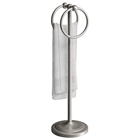 BGL Fingertip Towel Holder Stand Hand Towel Ring for Bathroom or Kitchen Vanity Countertops to Store Hand Towels Washcloths or dishcloths - 2 Hanging Rings，19" High-Brushed Nickel Cover