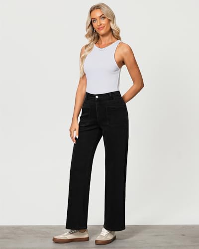 GRAPENT Wide Leg Jeans for Women Trendy High Waisted Loose Straight Leg Stretchy Retro Denim Pants with Pouch Pockets - Image 3