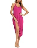 Roojaa Womens Sleeveless Long Nightgown Wide Strap Chemise Summer Loose Sleepshirt Rose Red,XX-Large