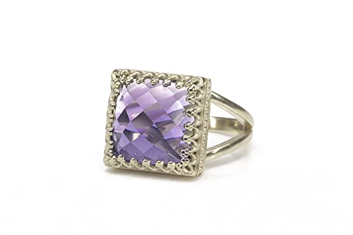 Bague améthyste violette en argent 925 Anemone Bijoux avec double bande