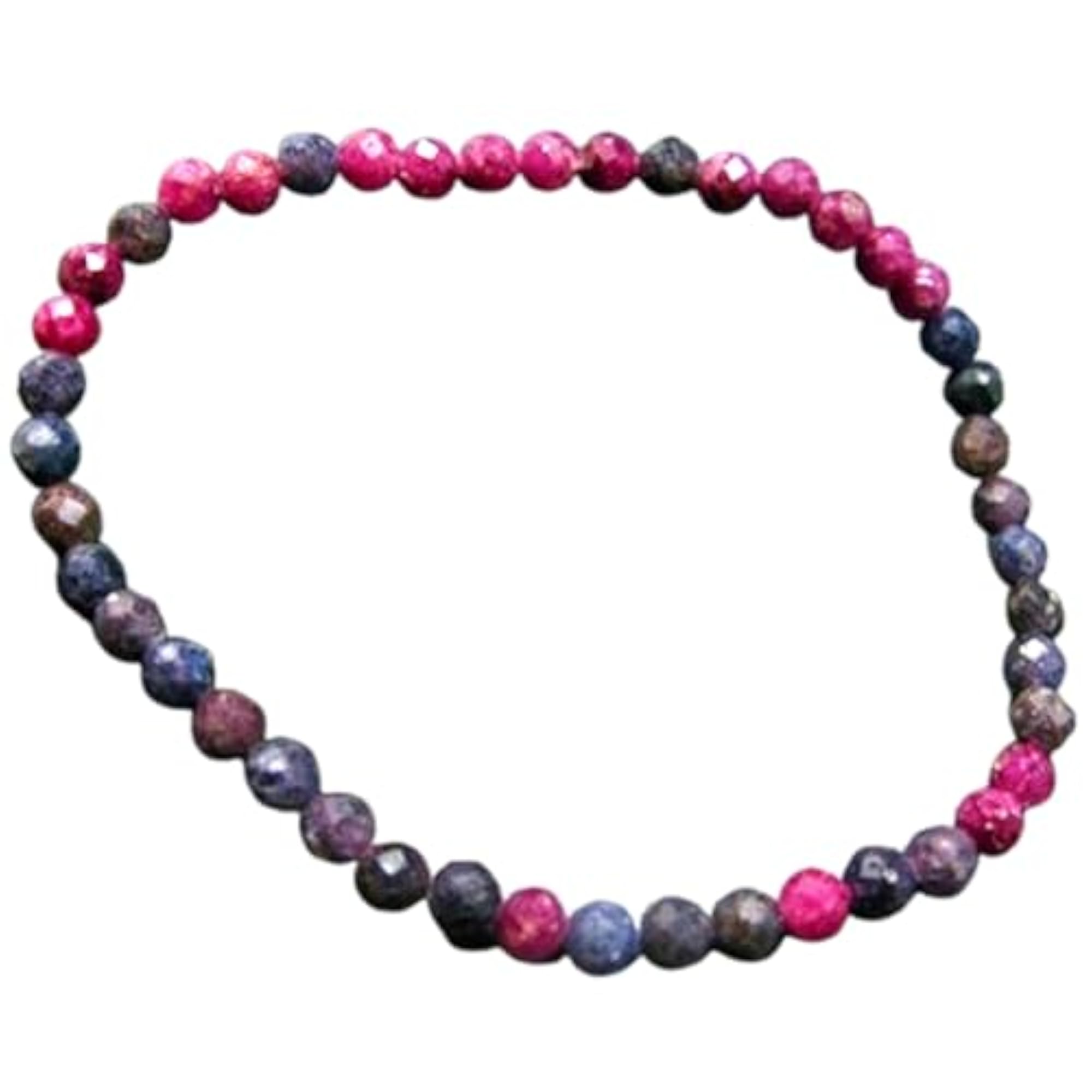 Unisex Natural Ruby & Sapphire 4mm Round Bead Stretchable Bracelet