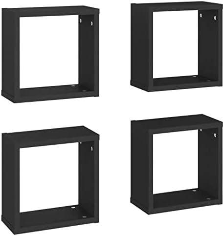 vidaXL 4x Wall Cube Shelf Home Living Room Furniture Shelving Ledges Storage Hanging Floating Shelf Wall Unit Cube Organiser Set Black