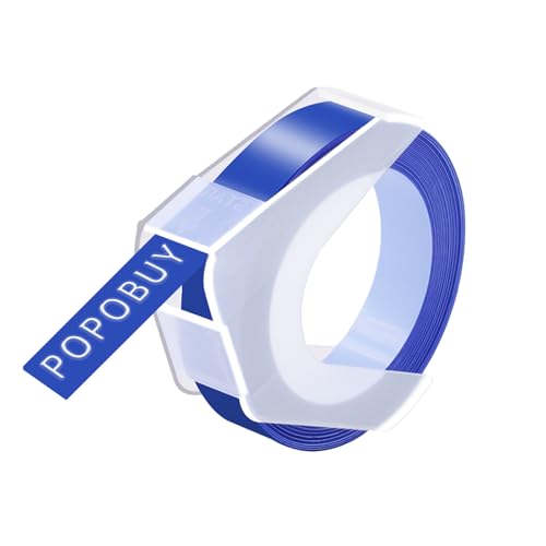 POPOBUY Embossing Label 1/2 Inch A521206 Compatible for DYMO 3D Plastic Emboss Tape 521206 White on Blue, 12mm x 3m for Office Mate II 1540 154000, MoTEX E101 E404 Label Makers