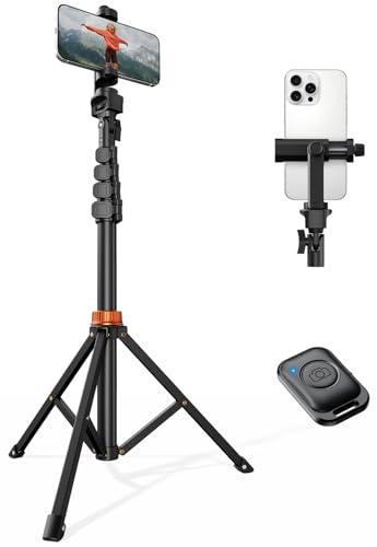 Image of VIMOSE 66" Phone Tripod, Tripod for iPhone with Remote & Ultimate Phone Mount, Extendable Selfie Stick Cell Phone Tripod Stand for Video Recording, Compatible for iPhone/Android/Camera