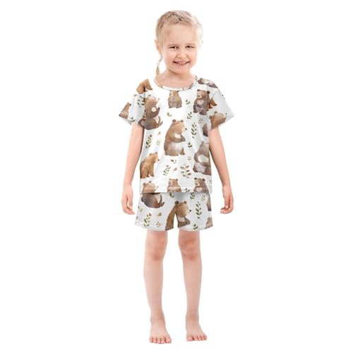 ALAZA Bear Leaf Animal Pajamas Short Sleeve 2 Piece Sleepwear Top and Bottom Pajama Set Unisex3