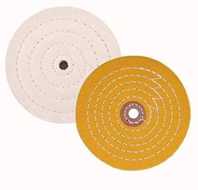 Buffing Polishing Wheel 6 inch(15.24) White (60 Ply) & Yellow (42 Ply) for Bench Grinder with 1/2"(1.27cm) Arbor Hole -2 PCS