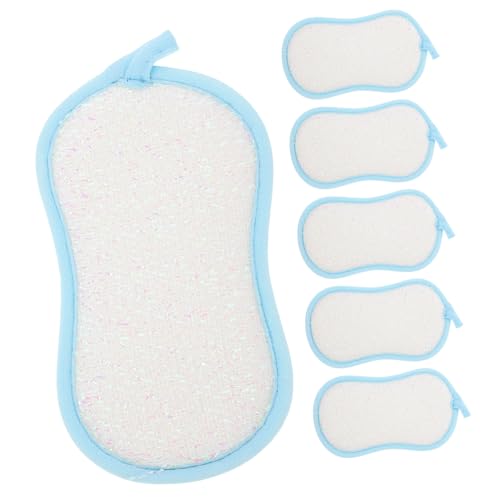 Hoement 6個 竹繊維の食器洗いブラシ 台所 毎日使うスクラブスポンジ 掃除用スポンジ コンパクト中華鍋スポンジ 毎日使うお掃除スポンジ 家庭用食器スポンジ 竹の繊維 Blue