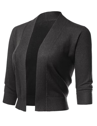 Image of Allsense Women's 3 /4 Sleeve Cropped Shrug Cardigan | Classic Bolero, Open-Front, Lightweight Soft Fine Knit Cover Up