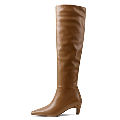 Lutalica W Women's Stylish Square Toe Slip On Autumn Winter Wide Calf Comfort Slouch Low Kitten Heel Dress Over The Knee High Boots2
