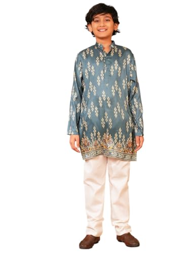 Image of AJ DEZINES Kurta Pajama For Kids Boys | Cotton Printed Chikankari Kurta Pyjama Set For Boys | Traditional & Festive Outfit | Party & Ethnic Wear | Stylish Kids Kurta Set