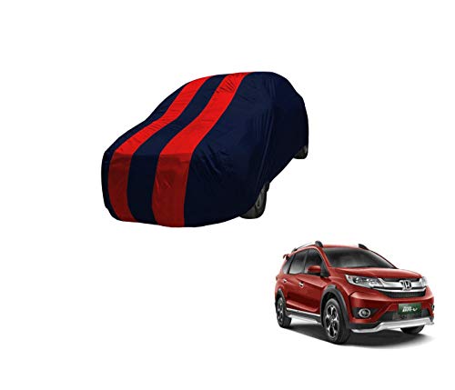 Image of Auto Hub Car Cover Compatible with Br-V with Mirror Pocket,Triple Stitched, Weather Proof, Br-V Car Cover- Navy-Red