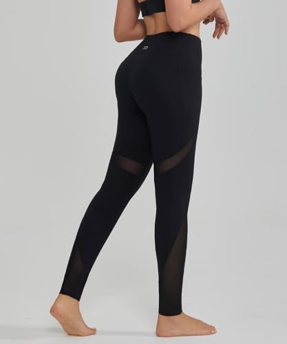 ALONG FIT Women's Mesh Yoga Leggings with Side Pockets Tummy Control Workout Running Capris High Waist Yoga Pants2