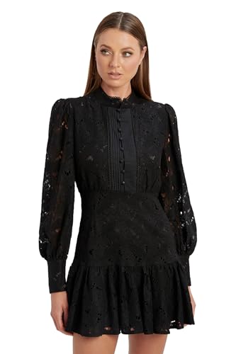 BARDOT Remy Lace Dress - Long Sleeve Fit and Flare Dress for Women, High-Neck Eyelet Dress, Button-Down Front, Lace Detailing2