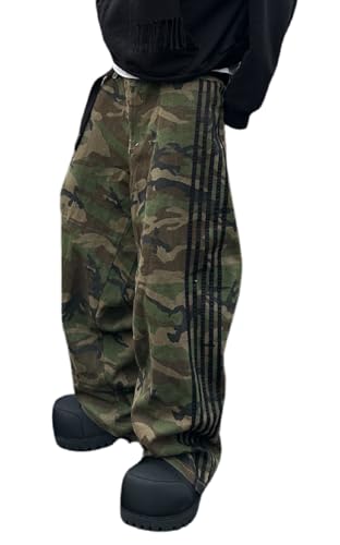 UAURORAO Women Side Striped Baggy Jeans Y2k Color Block Patchwork Denim Pants Stripes Wide Leg Casual Trousers Streetwear