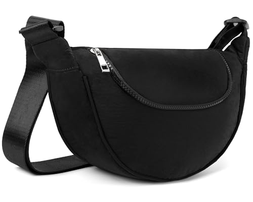 GASSDA Crossbody Bag Damen Halbmond Umhängetasche Nylon Schultertasche Moon Bag mit Verstellbarem Gurt (Schwarz)