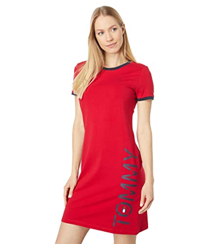 Tommy-Hilfiger-Womens-Logo-T-Shirt-Dress-English-Rose-Small