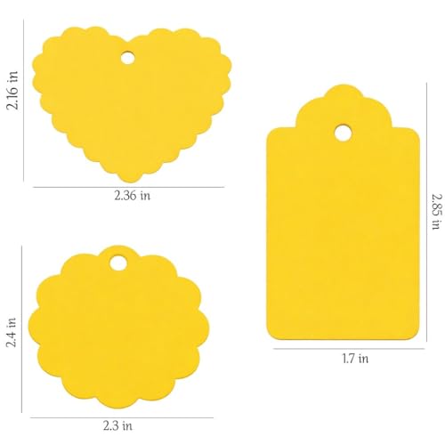 Image of CVANU Premium Gift Tags (120 Pcs) - 3 Designs Blank Hanging Tags with Pre-Punched Holes & Golden String for DIY Crafts| Gift Wrapping| Small Business & Labelling (Yellow2)