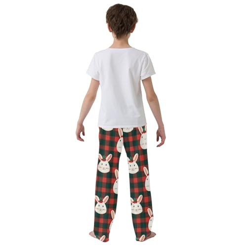 Rabbit Face Checked Long Pajama Pants Bottoms Soft Sleepwear with Pockets3