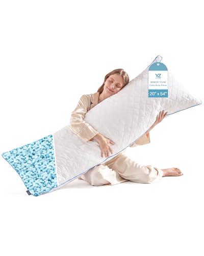 YZ HOME Long Body Pillow for Adults, Firm Body Pillow Shredded Memory Foam, Adjustable Height,Support for Side Sleeping & Pregnant Women(White, 20x54 Inch)