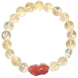 HHCTEBEC Pulsera de Riqueza de Cristal Azez Amarillo Dorado Natural, Pulsera China para atraer Dinero de la Suerte, Pulsera elástica de Piedras Preciosas para Mujeres y Hombres,B,L