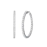 2 Carat | 14K White Gold | Lab Grown In & Out Hoop Diamond Earrings | Round Shape Diamond Prong...