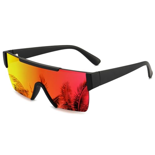 Dollger Oversized Square Sunglasses for Men Women, Fashion Flat Top Mirrored Sunnies Rimless Shades UV Protection