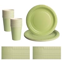 52pcs Sage Green Disposable Tableware Set - 20 Paper Napkins 16 Cups 16pcs 7inch Paper Plates | Biodegradable Solid Color Sage Green Dinnerware for Birthdays, Weddings, Kids Christmas Party