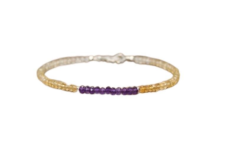 Bracelet perles citrine améthyste 3-4mm avec fermoir argent 925 pour stacking