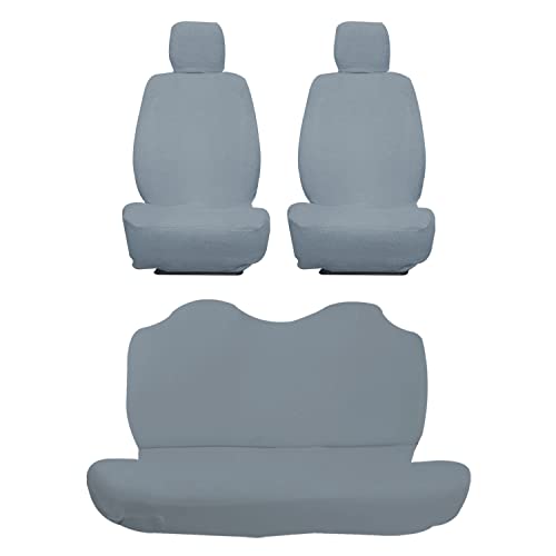 Image of AUTOXYGEN Car Towel Seat Cover Accessories Front & Rear 100% Pure Cotton Fabric, Sweat Control Complete Set for Swift Dzire (Front Detachable Headrest, Grey)