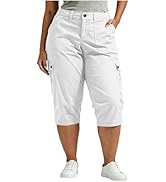 Plus Size Cargo Capris for Women Relaxed Fit Pants Lightweight Casual Summer Cropped Pant for Tra...