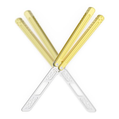 Nabalis Cheese Butterfly Knife Balisong Trainer, 6061 Aluminum, 420C Blade Material, Teflon-Coated, Public-Friendly Metal Trainer