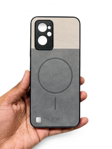 Image of Bintage Mac Safe Design Hard Slim Back Case | Soft Border Camera Protect | Dual PU Leather Finish Back Cover Compatible for Realme 9i 4G - White & Grey