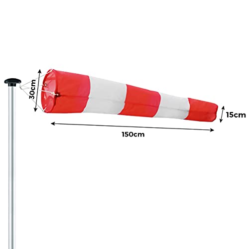 FLAGLY Premium Windsack für Draußen 150x30x15cm inkl. Aufhängung & Drehwirbel, Windrichtungsanzeiger in Rot-Weiß, witterungsbeständig, Windanzeiger Made in Germany, Windhose Garten, Wetterfahne
