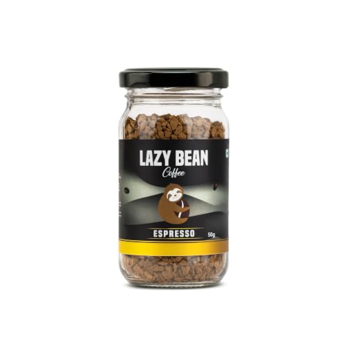 Image of Lazy Bean Espresso Instant Coffee | 100% Arabica Coffee | Medium Roast | Rich & Bold Espresso Style Flavour | Premium Instant Coffee Powder | Strong Aroma | Smooth Full-Bodied Cafe Style Coffee | 50g
