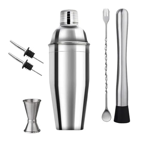 Coctelera de Acero Inoxidable, Herramientas coctelería, Juego Mezclador Bebidas Martini Sharker con Bolsa Almacenamiento, Kit Barman, 6/7/10 Uds(6pcs,750ml)