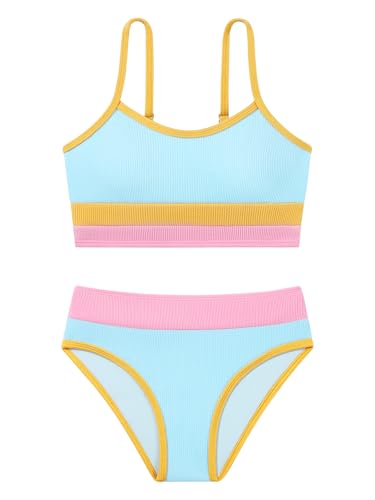 Image of Girl's 2 Piece Swimsuit Solid Spaghetti Strap Bikini Sets Beach Bathing Suit Swimwear for Teen Kids