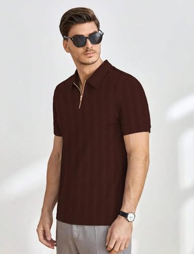 Image of MiraMichi Men's Polycotton Short Sleeve Casual Polo Collar T-Shirt - Lightweight Breathable Classic Polo for Everyday Comfort & Style