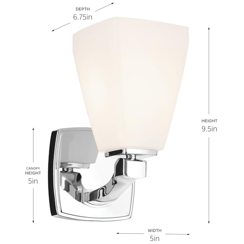 Image of Kichler Marant 5 inch 1-Light Wall Sconce Bathroom Light Fixture with Opal Glass in Chrome for Powder Room, Hallway, Fireplace, Modern Vanity Lighting (5 inch W x 9.5 inch H), 55214CH