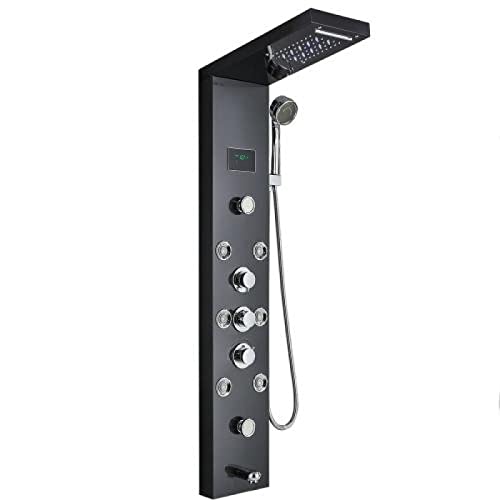 Panel de Ducha LED con Cascada, Sistema de Torre con Chorros de Masaje Corporal y Columna para Bañera