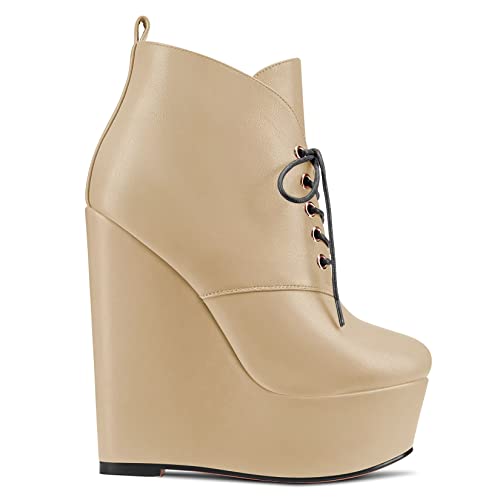 Castamere Women High Heel Platform Wedge 5.9 Inches Heels Round Toe Ankle Boots Short Bootie Dress Party Lace-up Zipper Boots3