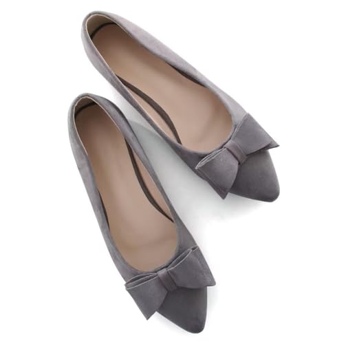 Stunner Womens Suede Flats Fashion Bowknot Ballet Flats Pointed Toe Soft Dress Shoes