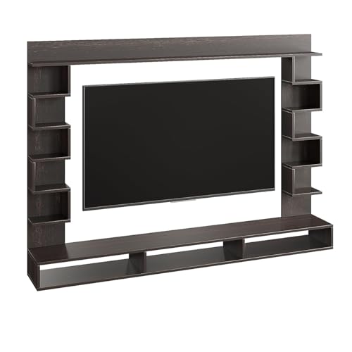 Image of FURNEASER Cabiar Wall Mount TV Unit for Living Room Wooden Entertainment Center with Storage Shelves Modern TV Panel Stand Showcase for Up to 55 Inch Media Console Cabinet (Wenge)