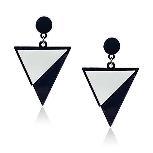 Fashion White Black Triangle Stud Earrings Acrylic Geometric Round Drop Dangle Earrings for Women Girls Summer Holiday Party Jewelry