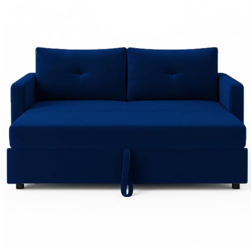 Image of CASASTYLE Seria 2 Seater Pull-Out Premium Fabric Sofa Cum Bed Sofa Set for Living Room (Dark Blue) Premium Velvet Finish | Ideal for Living Room, Bedrooms