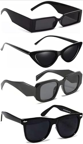 Image of IFLASH Rectangular Sunglasses Retro Fashion Shades for Men & Women (Pack of 4)
