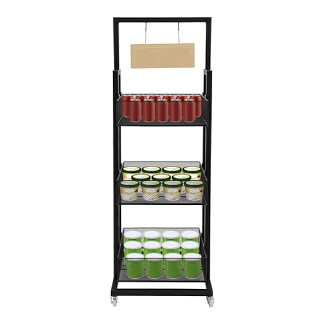 3 Layer Rolling Snack Cart,Snack Storage Shelves for Convenient Stores,Cosmetics Display Stand Cart,Can Organizer Cart with Wheels for Pantry (Black)-ZQZWMtMN