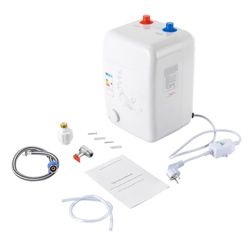 8L Warmwasserspeicher Untertischgerät Boiler Durchlauferhitzer, Kleinspeicher Druckfest Warmwasser Elektro Boiler Speicher Untertisch, Elektrisch Wassererhitzer 30-65°C Einstellbar (23x21x36cm)