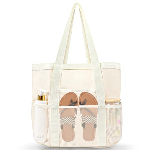 wokdsbl Beige Strandtasche XL Damen Badetasche mit Reißverschluss,...