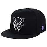 Marvel Black Panther Metal Logo Fitted Flat Bill Cap, Black/Blue 7 1/4