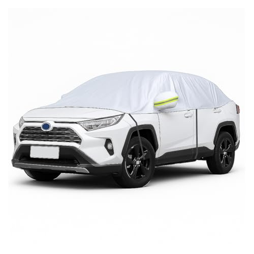 KPFILEH Half Car Cover for Sedan, 149' Windproof Windshield Cover, Dustproof Auto Sunroof Covers with Reflective Straps, All Season Universal Waterproof Vehicle Window Sun Protector(Hatchback)